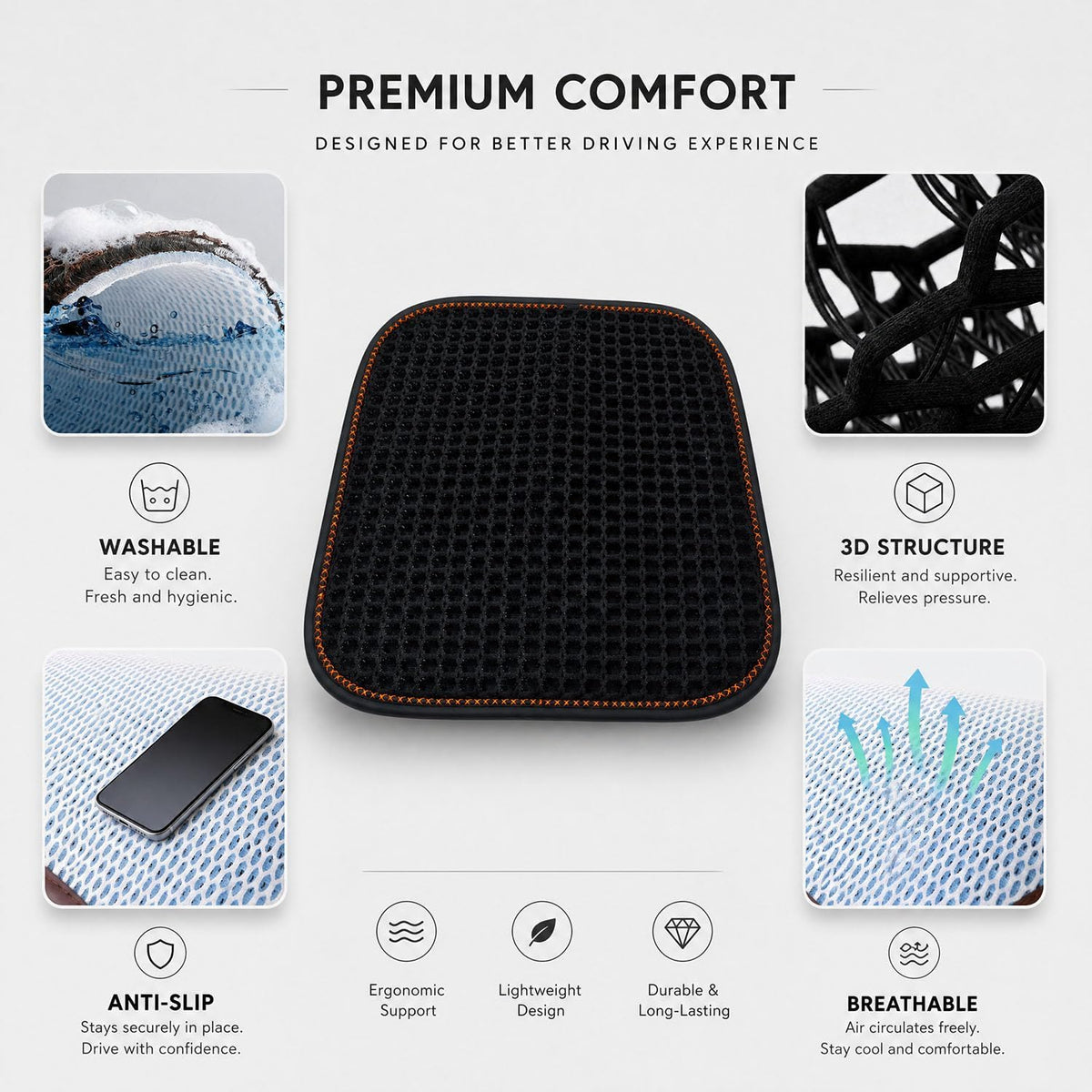 Cool and Breathable 3D air MESH car seat Cushion for Summer, Universal Ventilated Comfortable seat pad, Suitable for sedans, Vans, Pickup Trucks, and SUVs (Black seat cushion-1PCS)