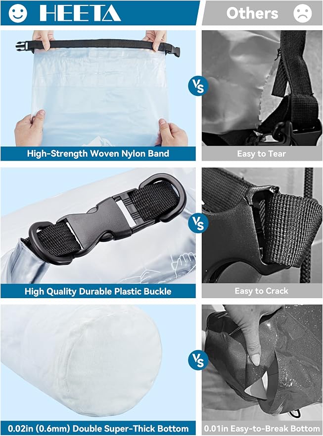 HEETA Dry Bag Waterproof for Women Men, 5L/10L/20L/30L/40L Roll Top Lightweight