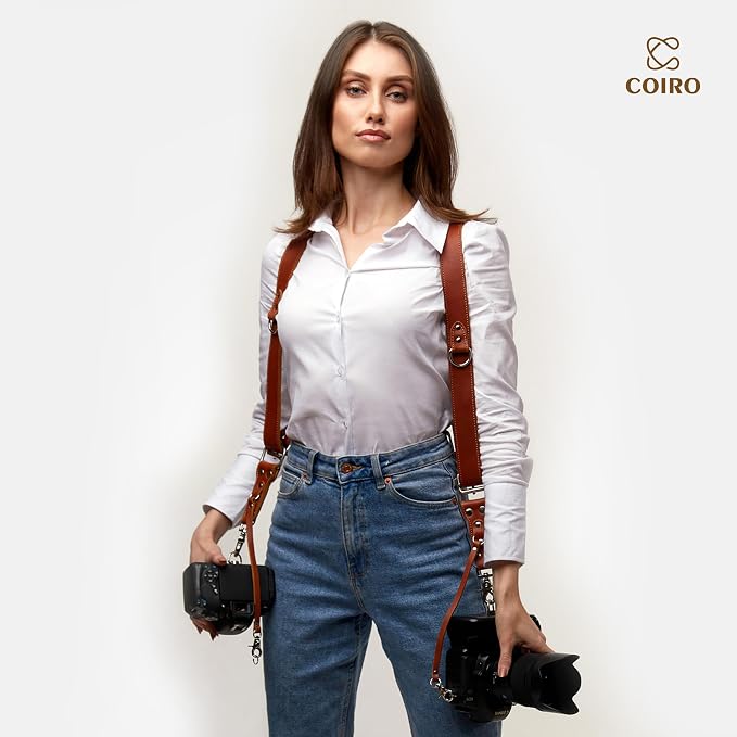 C Coiro Dual Camera Harness Shoulder Leather Camera Strap