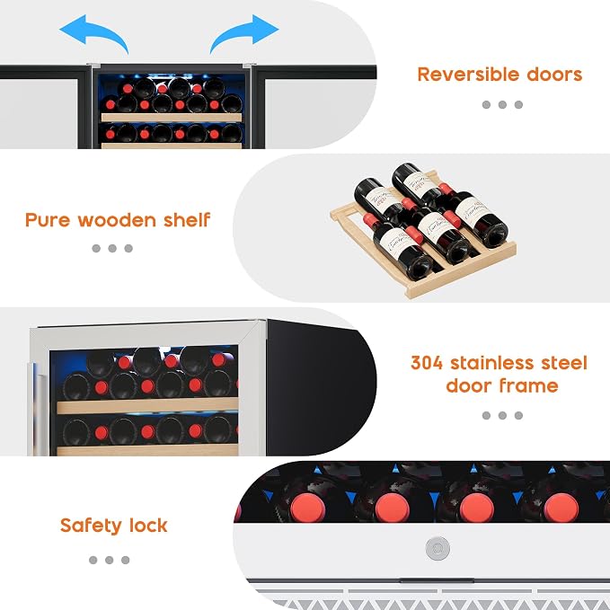 Albott 24 Inch Wine Fridge, Dual Zone 49 Bottle Wine Cooler | Includes Digital Temperature Control, Reversible Double-Layer Glass Door, Built-in or Freestanding Design, 41–68℉