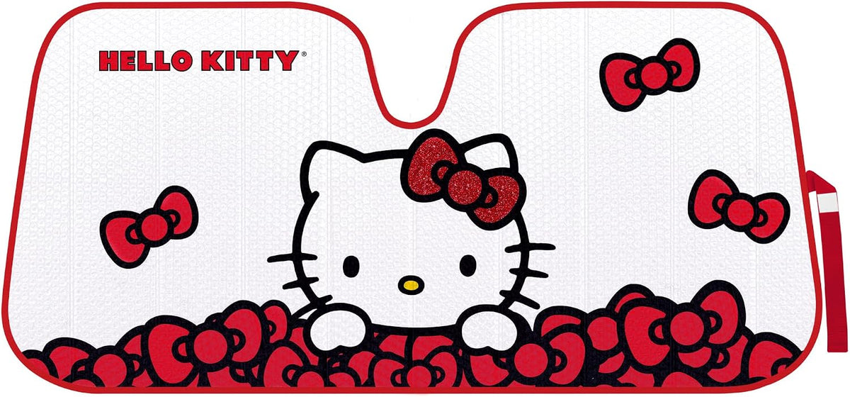 Carbella Hello Kitty Car Windshield Sun Shade, Official Sanrio Sun Shade for Car Window, Cute Sun Shade for Front Windshield, Hello Kitty Accessories for Women ﻿(Red Bow Dreams)