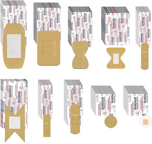 Assorted Bandages Variety Pack - 300 Flexible, Breathable Adhesive Bandages for First Aid | Waterproof & Large Sizes
