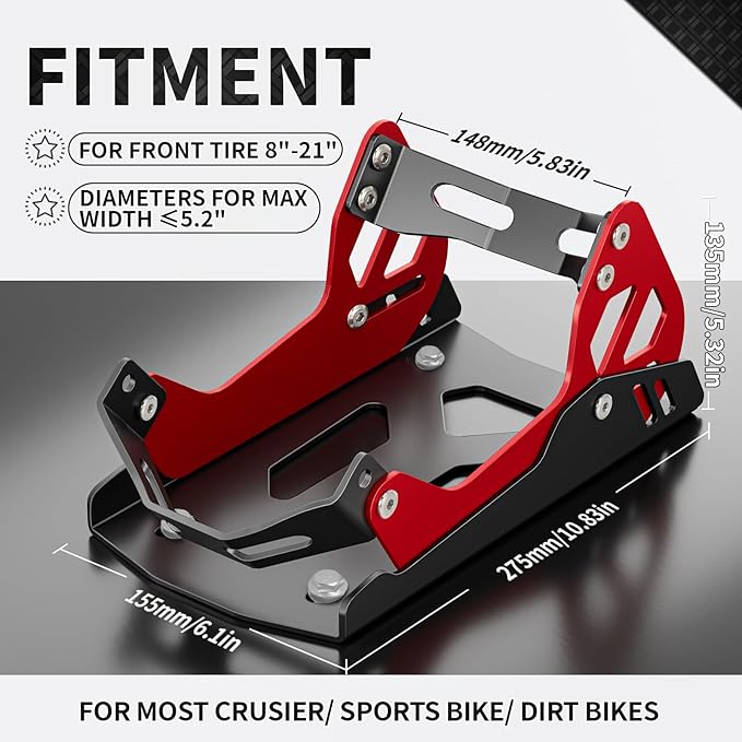 Motorcycle Wheel Chock for Transportation,Portable Adjustable 1800 lbs Capacity Special Front Tire Stand for 8"-21" Wheel Universal for Most Crusier Sports Dirt Bikes Trailer Truck