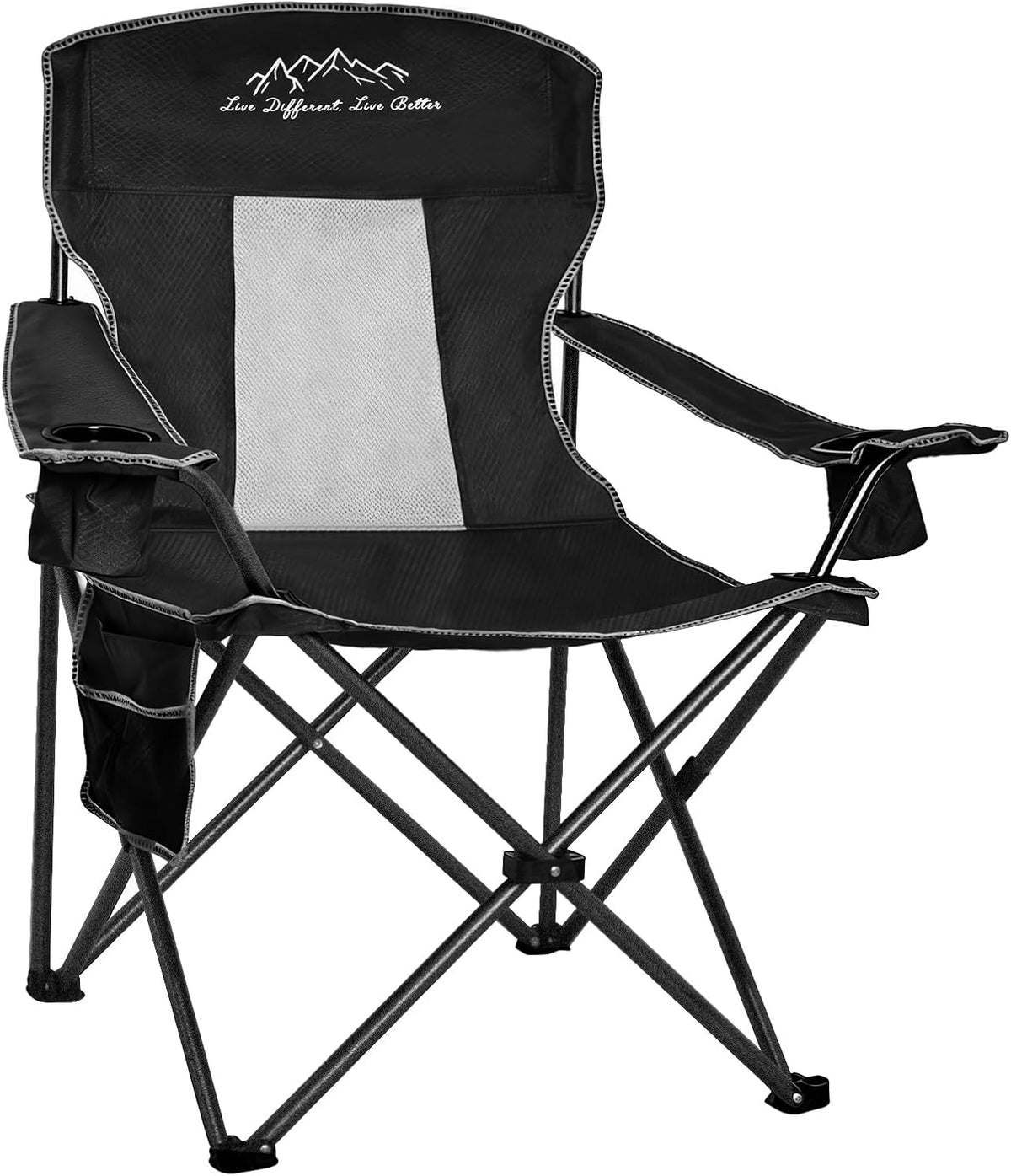 Skiennix Outdoor Folding Camping Chair - Breathable Mesh, 400lbs Capacity, Cup Holder & Storage Bag | Black