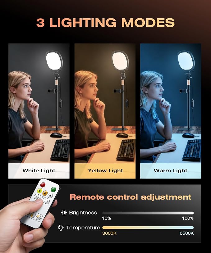 PQRQP Ring Light for Desk, Soft Lighting for Zoom & Video Calls, Selfie Light