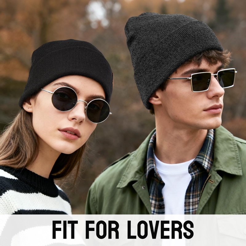 OZERO Winter Beanie for Men Women: 2-Pack Daily Knit Cuffed Hat, Skull Thermal Caps, Warm Soft for Cold Weather Black Gray