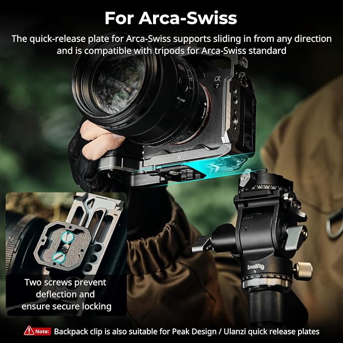 SMALLRIG Camera Clip with Plate, Quick Release System, Max Payload 40kg/88lb