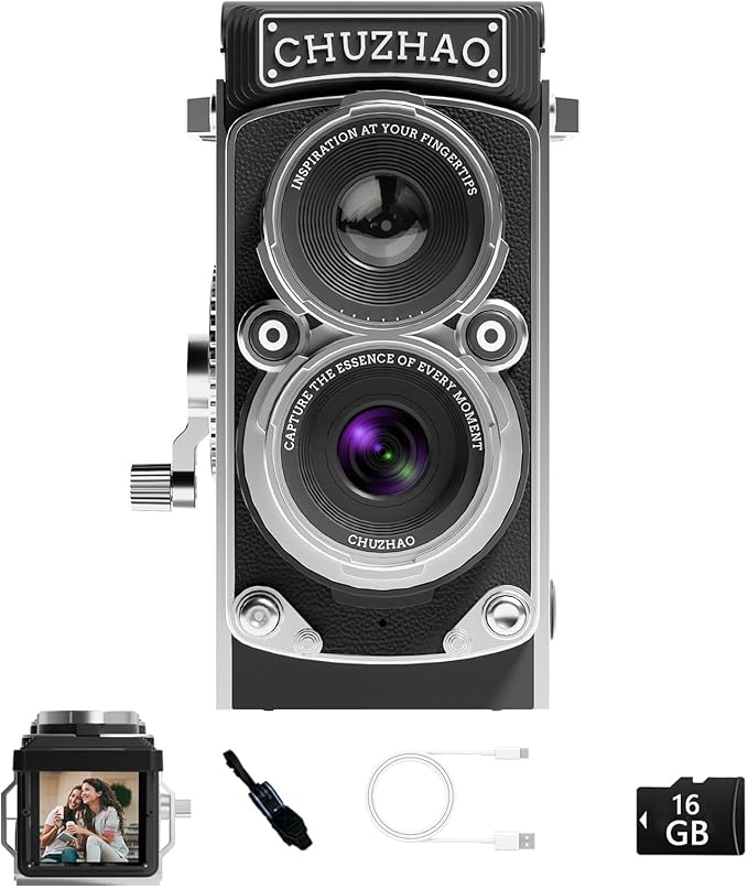 CHUZHAO Vintage Mini Digital Camera, Portable TLR Style Retro Point and Shoot