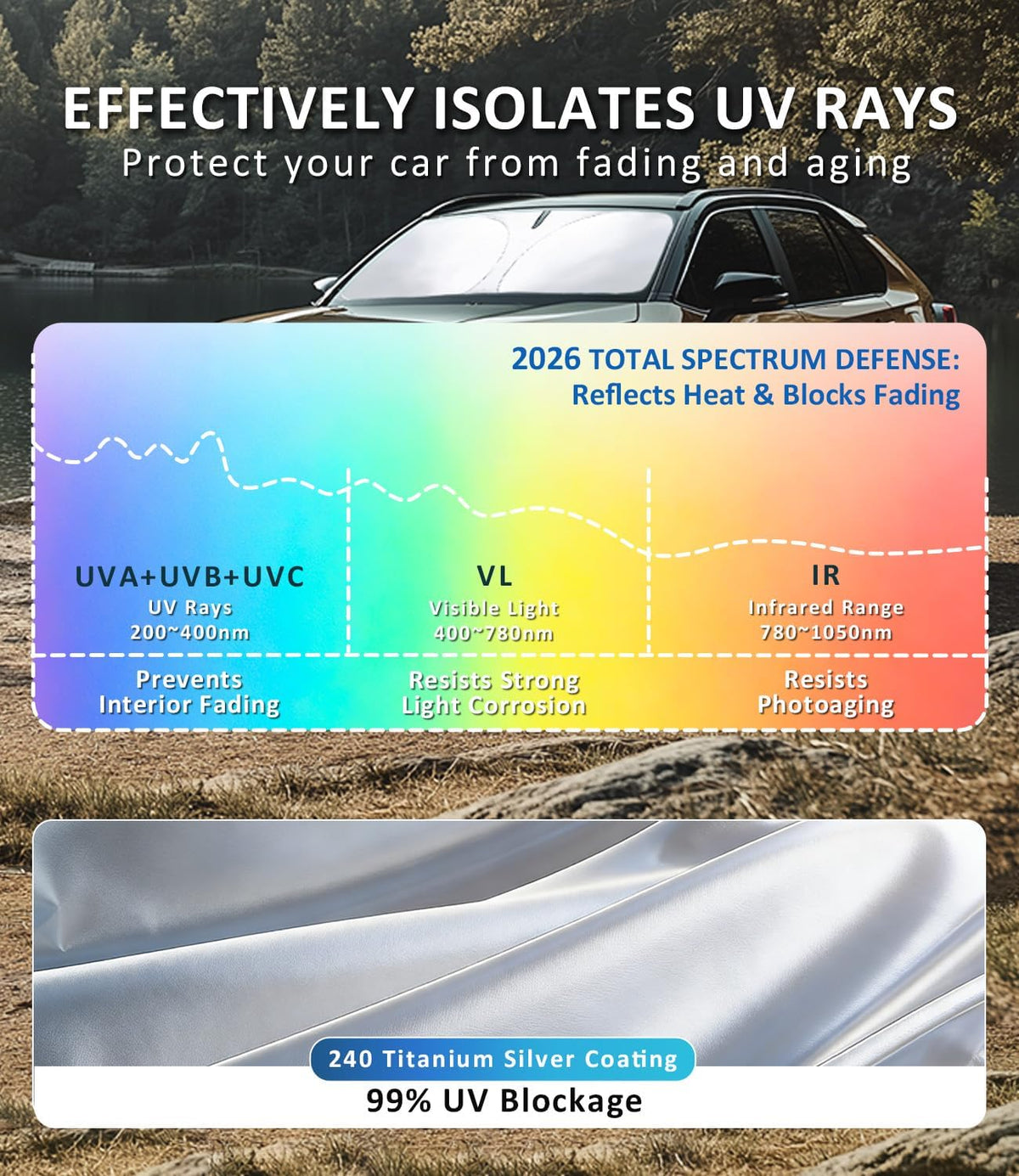 Windshield Sun Shade for 2011-2021 Jeep Grand Cherokee Accessories, Car Front Window Sun Visor Protector & Heat Shield | 240T Sunshade Protection Blocks UV Rays Keep Your Car Cooler