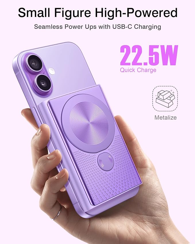 Kesguar Magnetic Portable Charger, 10000mAh 22.5W PD Super Fast Charging Wireless Power Bank. Ultra-Strong Magnet, USB C in&Out Battery Pack for Magsafe, iPhone 17/16/15/13/12 Pro Series