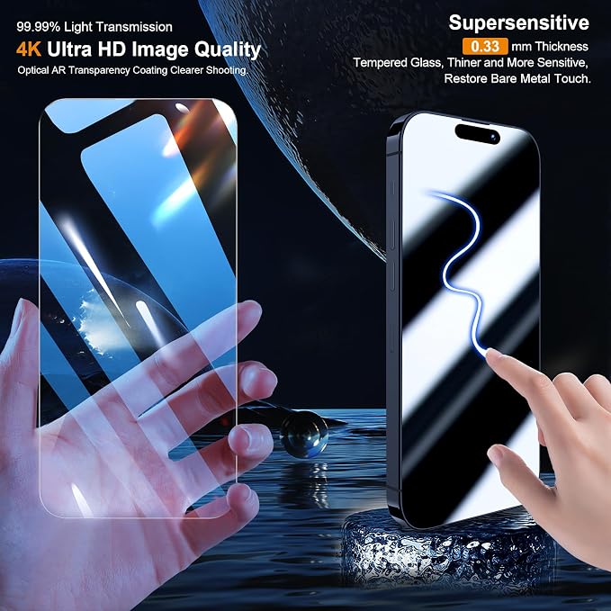 QHOHQ 3 Pack Screen Protector for iPhone 15 Pro Max