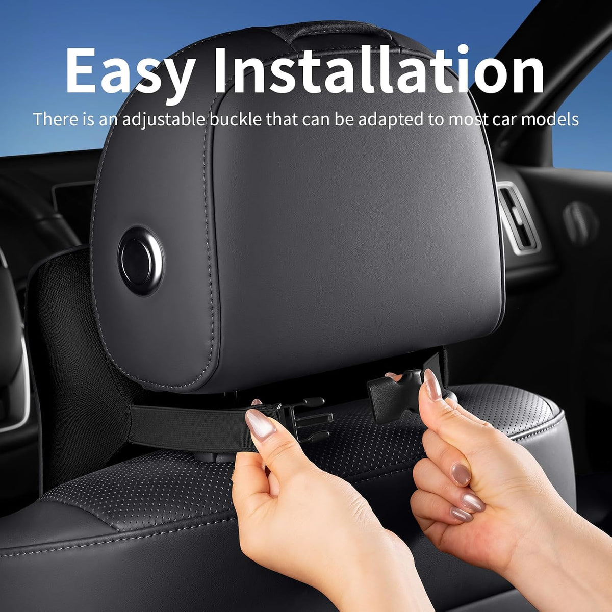 Genuine Leather Car Neck Pillow for Tesla Model 3/Y/S/X, Lumbar Support, Black