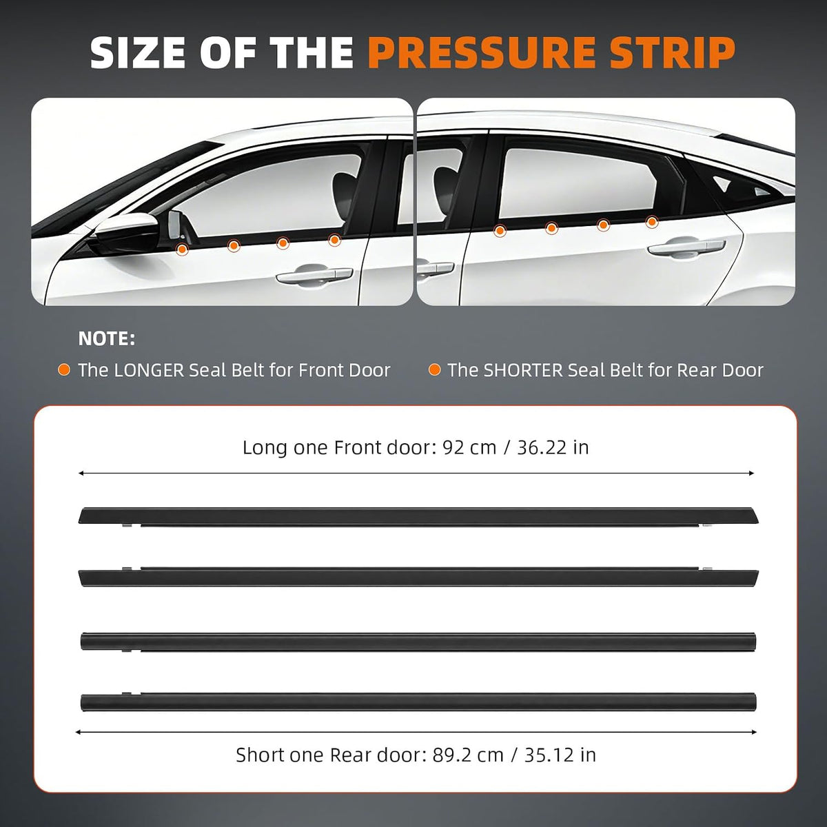 Window Weatherstrip Molding Trim Seal Belt, Compatible with Honda Civic 2016-2021 4-Door Sedan, Car Outer Door Window Sweeps, Replaces 72450-TEA-T01 72410-TEA-T01 72950-TEA-T01 72910-TEA-T01
