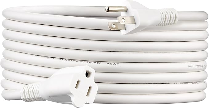 Amazon Basics 3-Prong Extension Cord for Indoor Use, Outlet Extender, Indoor Power Extension Cord, 13 Amps, 125V, 15 Foot, White