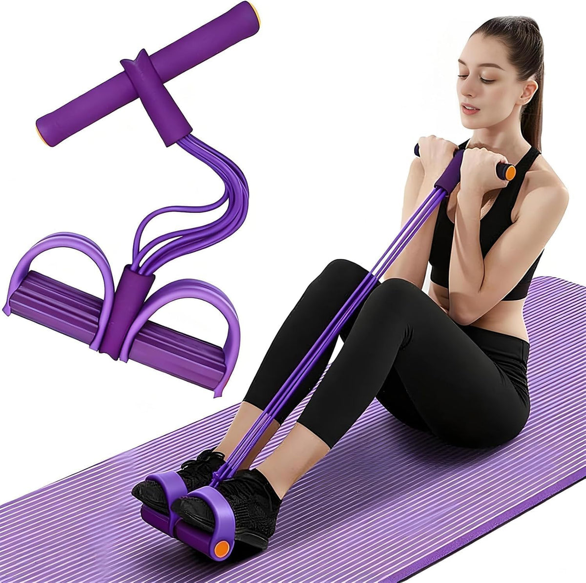 Pedal Resistance Bands by Skiennix - Durable 6-Tube Design for Full-Body Workout | Natural Rubber