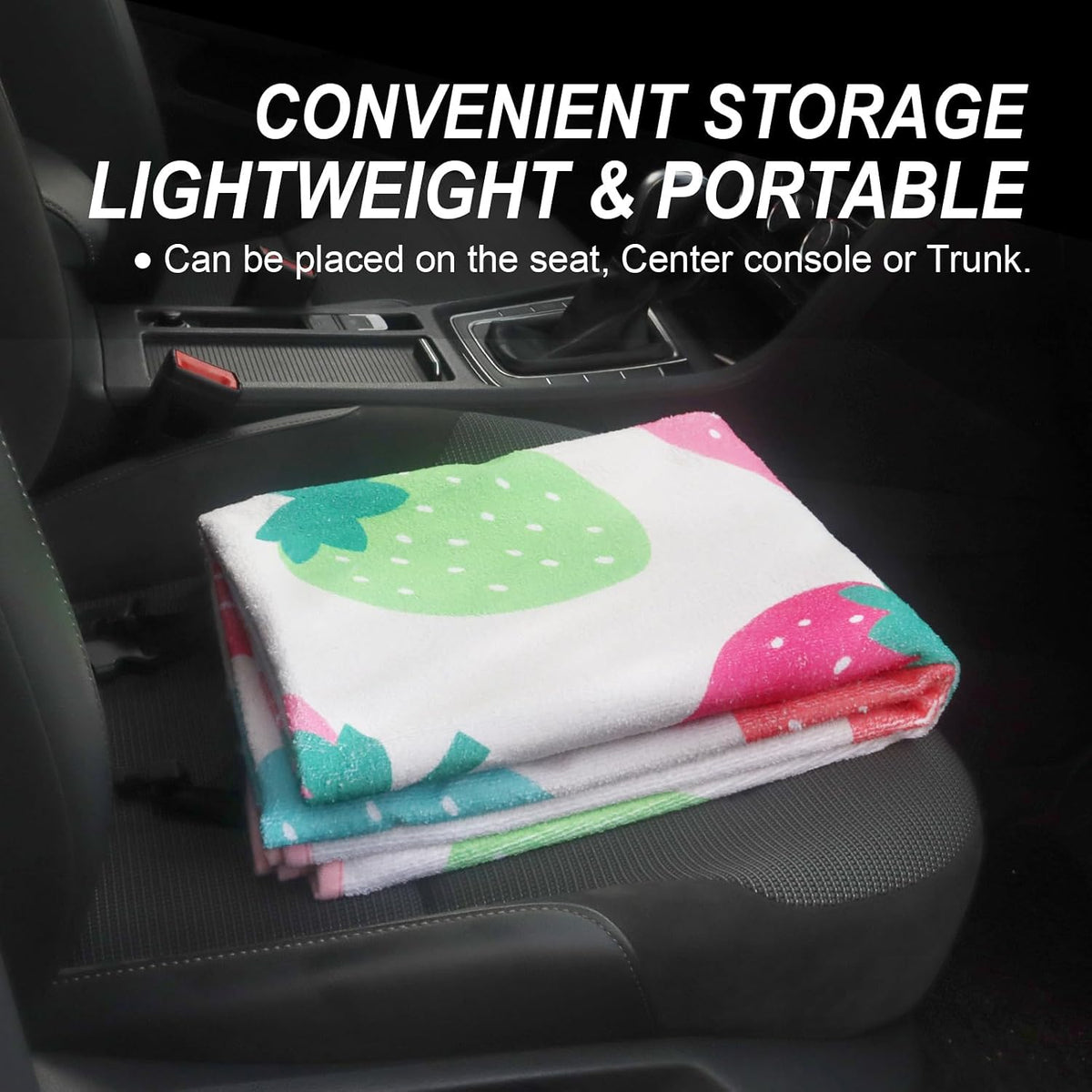 Sweat Towel Car Seat Cover Protector Front Seats for Gym Workout, Running, Swimming, Beach and Hiking, Waterproof Universal Seat Cover for Car, Trucks, Van & SUV (1, Strawberry, Rear Seat)