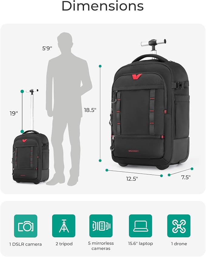 BAGSMART Rolling Camera Bag for DSLRs, Professional Large Camera Backpacks for