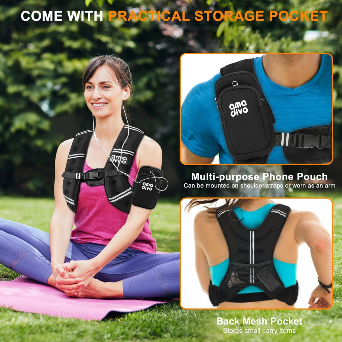 Skiennix Weighted Vest - Adjustable Reflective Vest for Walking, Running & Strength Training | 20lb, 16lb, 12lb, 8lb