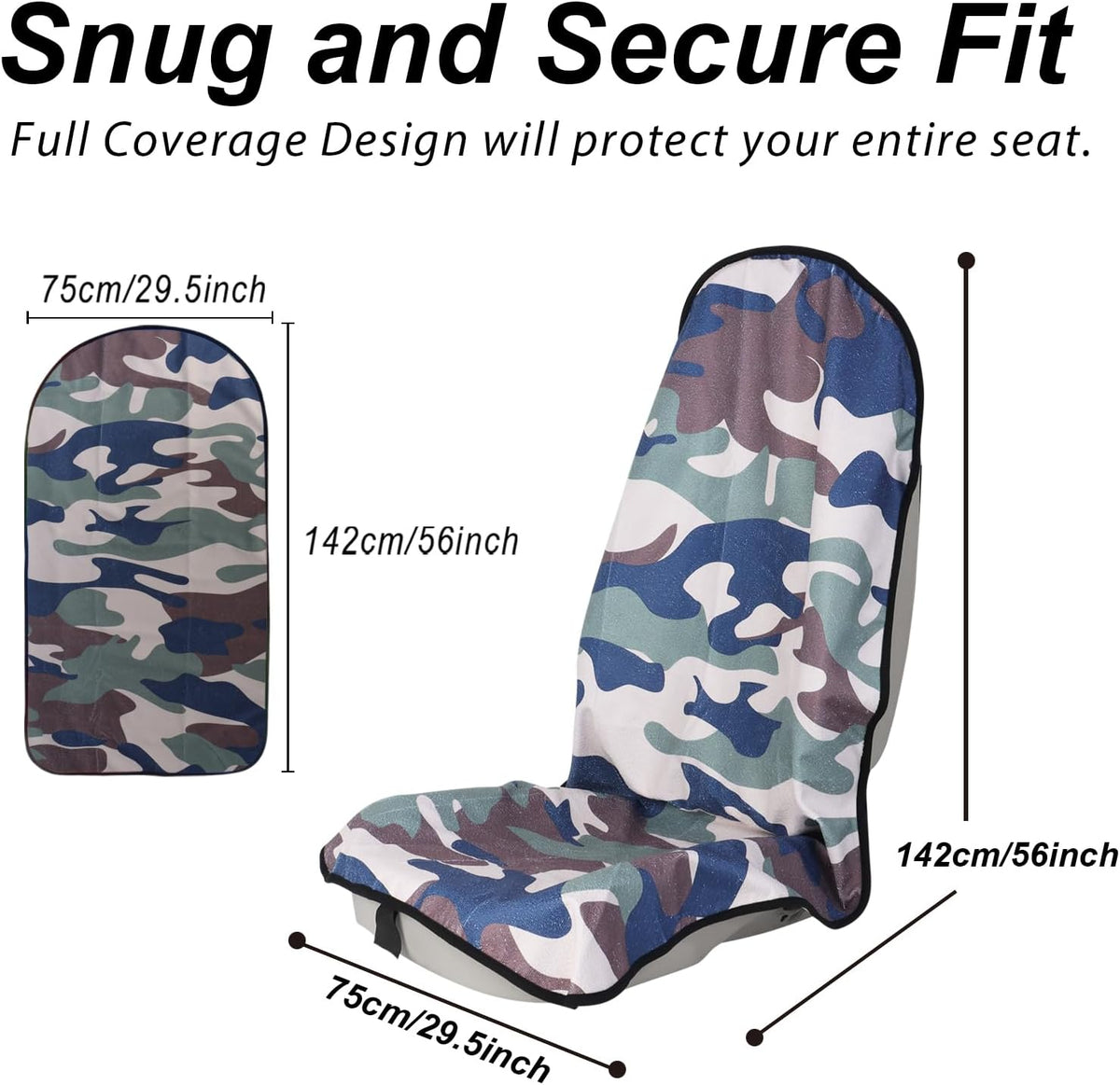 Sweat Towel Car Seat Cover Protector Front Seats for Gym Workout, Running, Swimming, Beach and Hiking, Waterproof Universal Seat Cover for Car, Trucks, Van & SUV (1, Camouflage, Front)