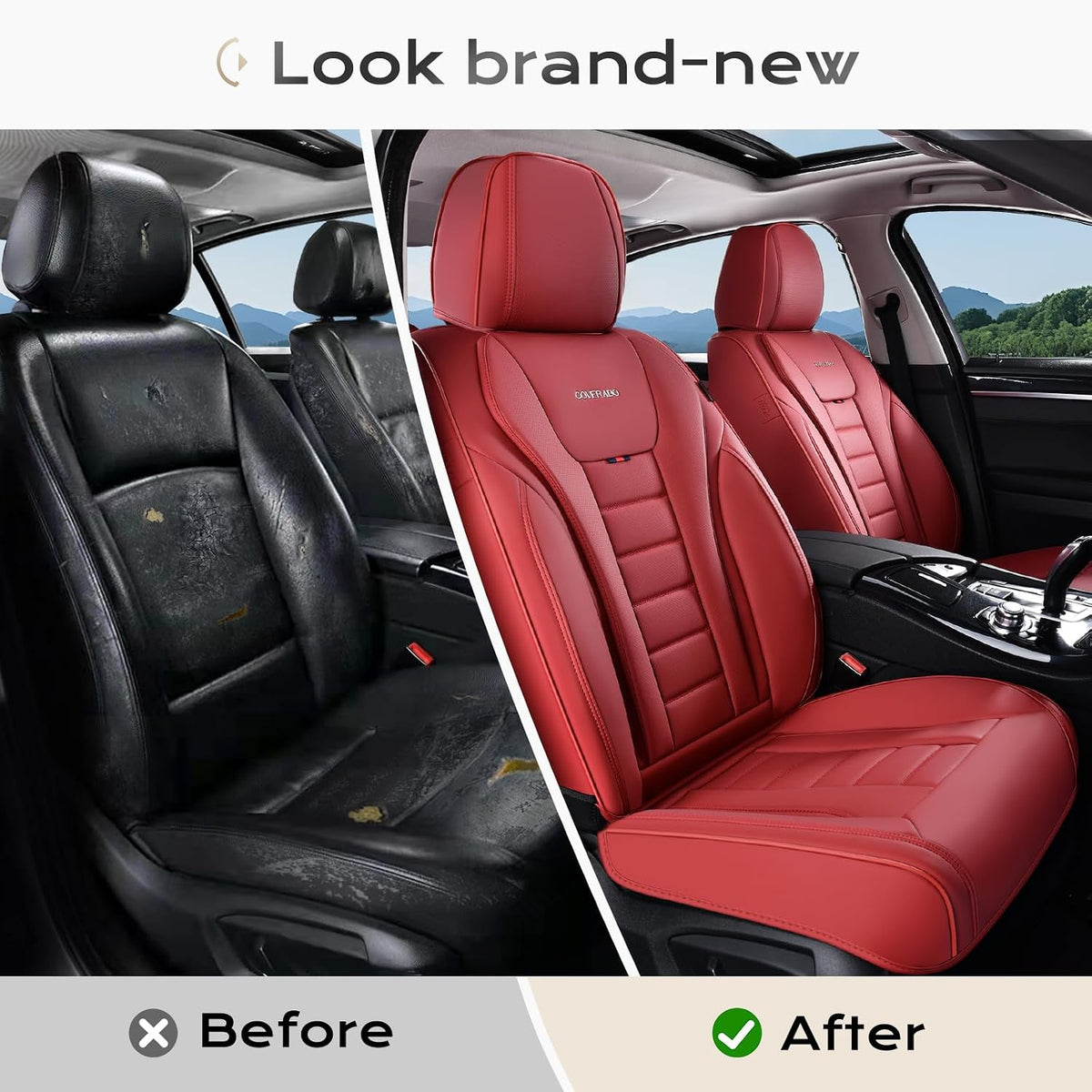 Coverado Car Seat Covers Full Set, Seat Covers for Cars, Front Seat Covers and Back Seat Cover Waterproof Leather Automotive Seat Cover, Universal Car Interior Protectors Cushion for Most Cars