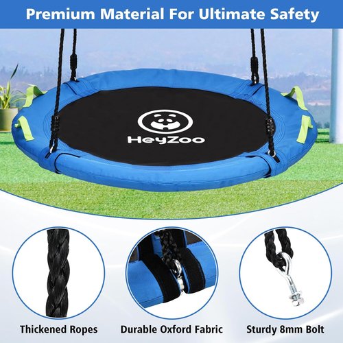 HeyZoo 48-Inch Tree Swing - Large Saucer Swing for Family Fun | 900lbs Capacity, Adjustable Straps, Blue