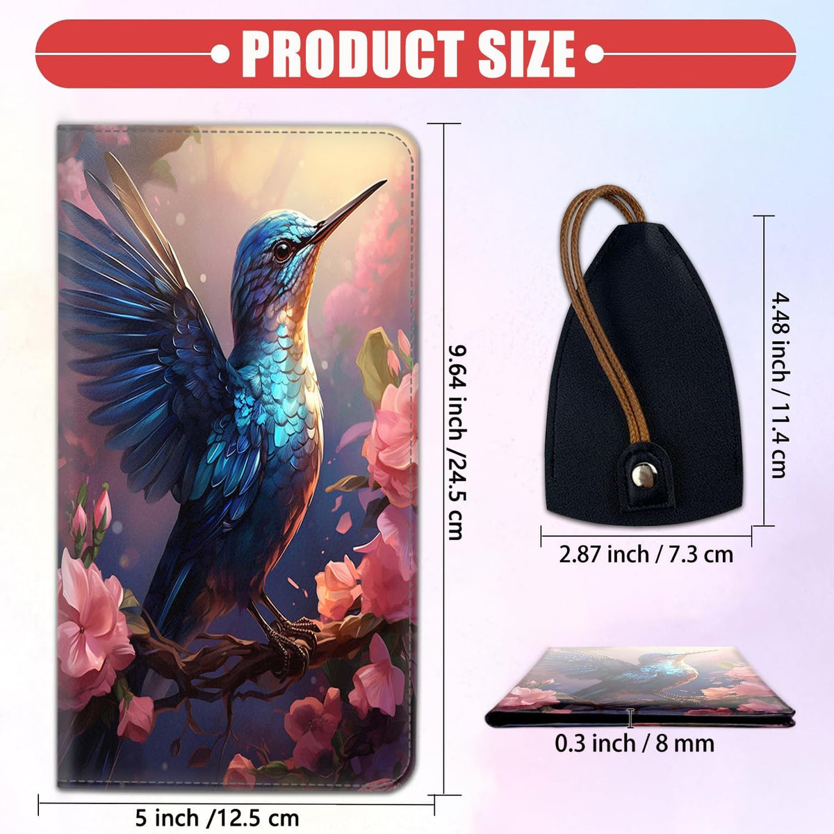 Car Document Holder with Magnetic Shut, Car Registration & Insurance Card Holder, Waterproof PU Leather Glove Box Organizer Vehicle Accessories Driver License for Women/Men, Hummingbird Pattern