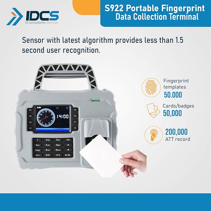 IDCS ZKTECO S922, 000 Fingerprints + ID Card, Portable Biometric