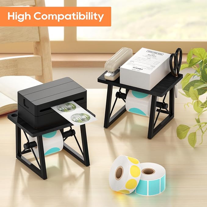 Label Holder for Rolls and Fan-fold Labels, Wooden Label Stand for Shipping