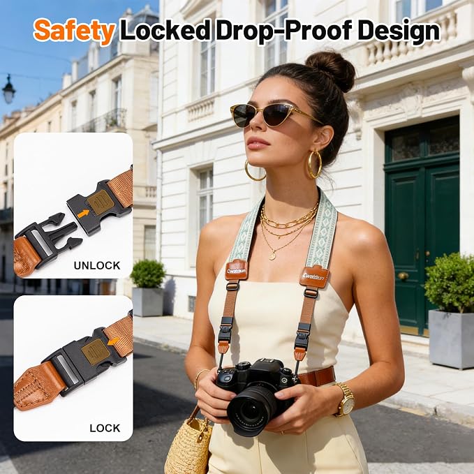 Cwatcun Bohemian Floral Camera Strap, Adjustable Crossbody DSLR Strap
