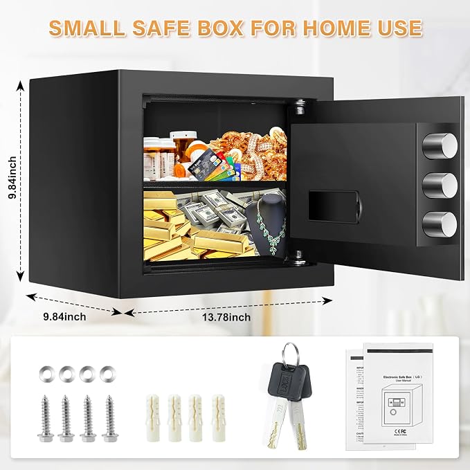 Small Safe for Home, 9.84"H Safe Box for College Dorm Room, Office & Home