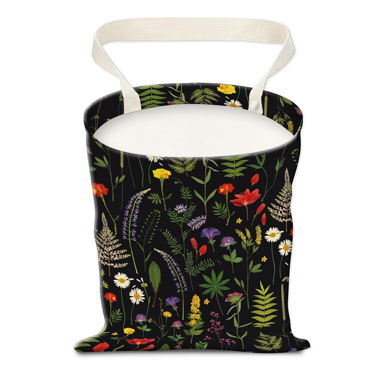 Car Trash Can, Hanging Garbage Bin for Men and Women, Cute Car Organizer and Storage Bag, Canvas Vehicle Trash Can Bag Easy-to-Install Cute White Floral