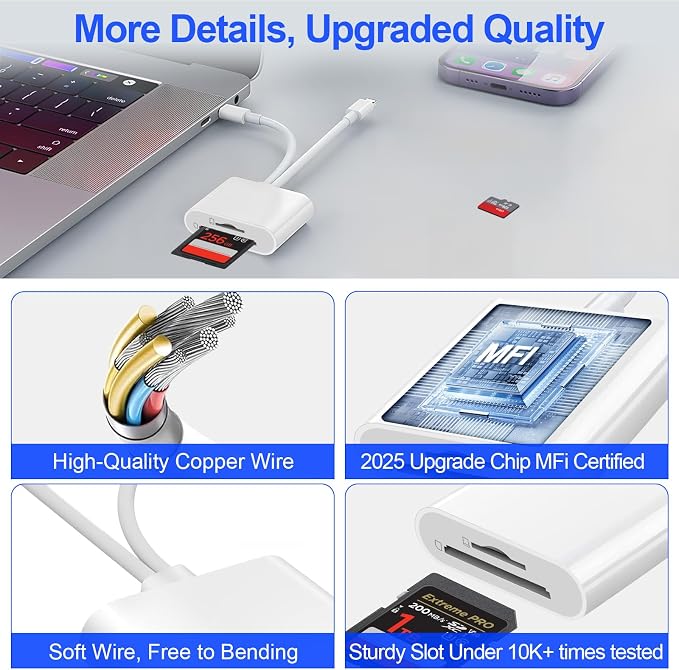 SD Card Reader for iPhone iPad, USB C & Lightning Dual Interface Memory Card