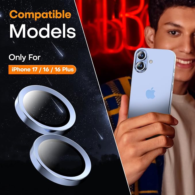 Camera Lens Protector for iPhone 17/16/16 Plus, Tempered Glass Metal Individual