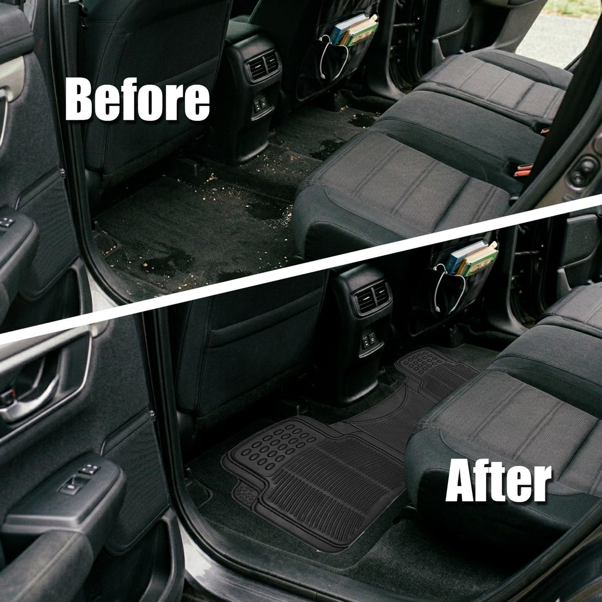 ZONETECH Rubber Car Interior Floor Mat Premium Quality All Weather Protection-Perfect for Car, Truck and SUV
