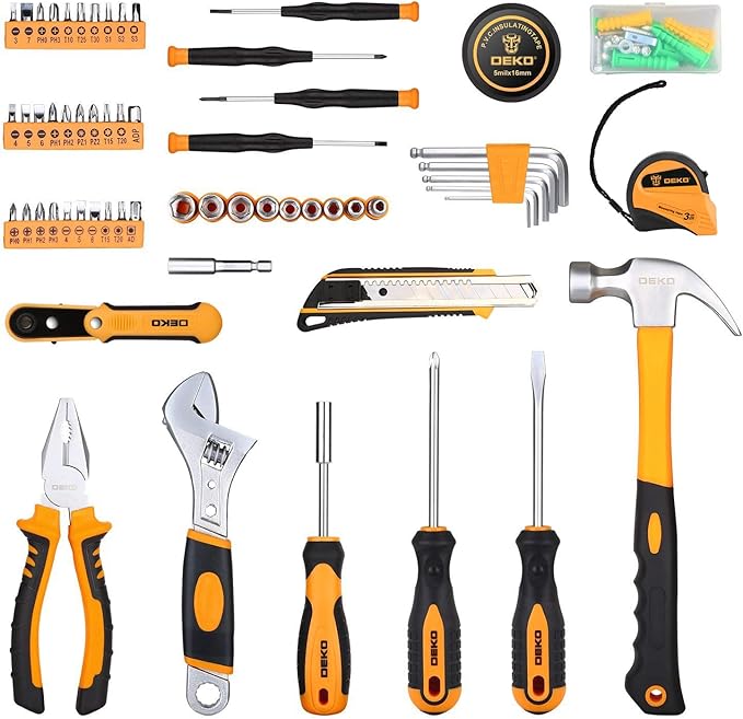 DEKOPRO 100 Piece Home Repair Tool Set,General Household Hand Tool Kit with Plastic Tool Box Storage
