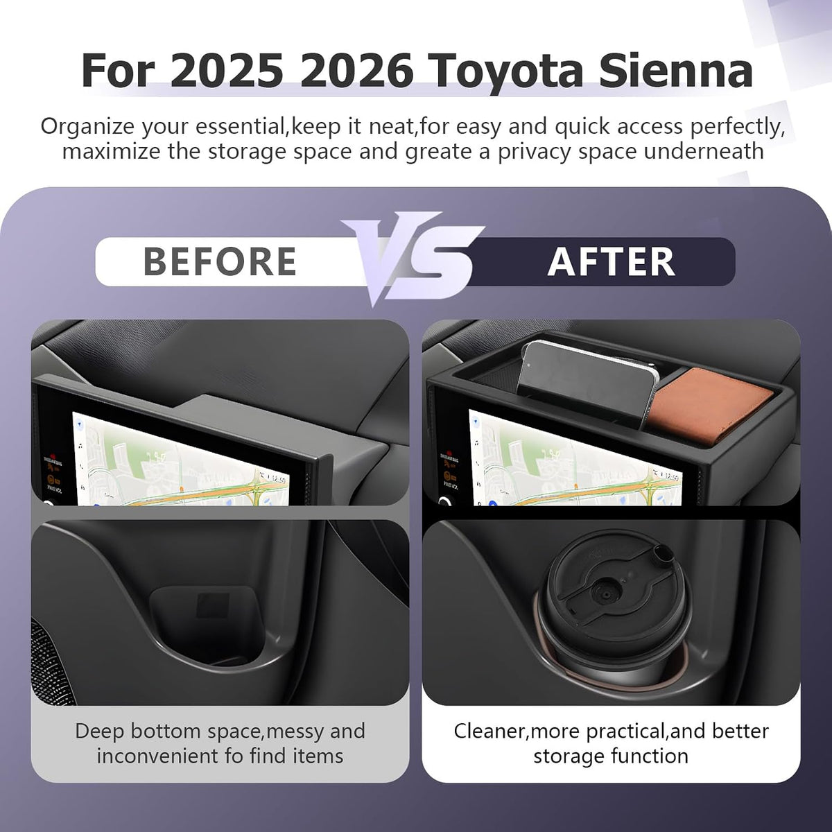 LUWU 2025 2026 Sienna Accessories for 2025 2026 Toyota Sienna Accessories Dashboard Storage Tray, Rear Seat Door Side Silicone Cup Holder Insert 3-Pack (ONLY for 12.3-INCH Screen)