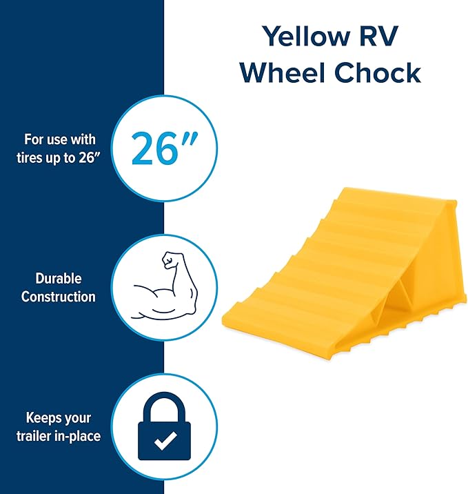 Camco Standard Wheel Chock for Trailers&RVs-Heavy Duty Trailer Wheel Chock Constructed of Durable Plastic w/UV inhibitors-for Use w/Tires Up to 26-inches-Re-Hitch in Confidence-44412,(Pack of 6)