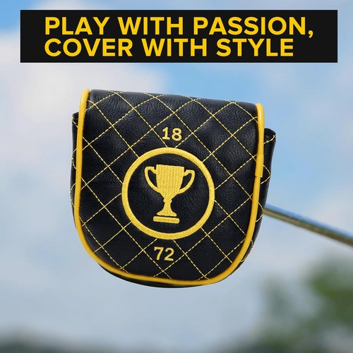 Golf Mallet Putter Cover Headcover, Magnetic Closure Premium Leather Birdie Golf Head Covers Fits Golf DF3 Putter - USA Mallet Putter Headcover (Champion)