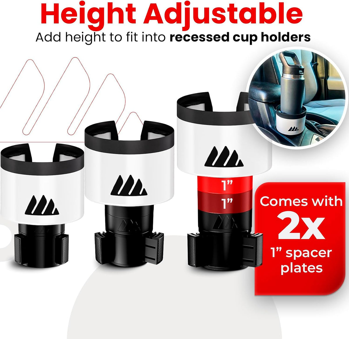 Integral Ultimate Car Cup Holder Expander with Adjustable Base - White