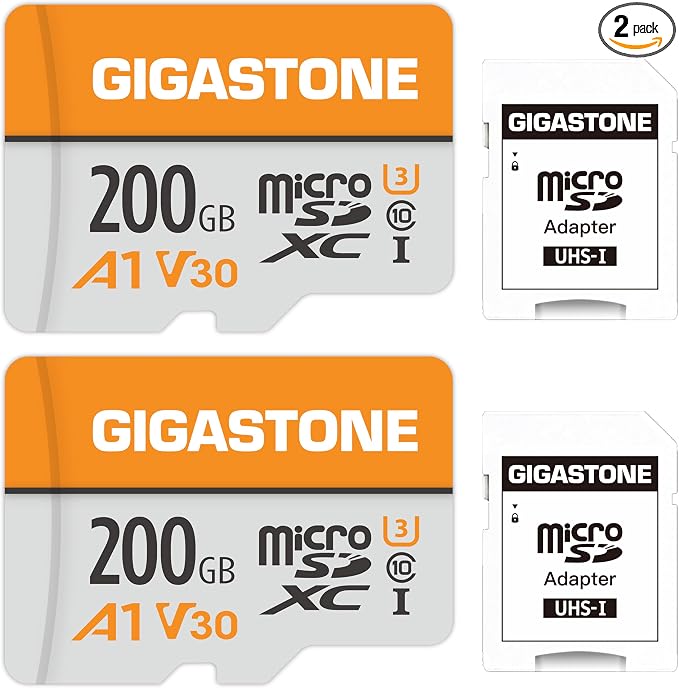 GIGASTONE 200GB Micro SD Card 2-Pack, A1 V30, 4K Video Recording, Compatible