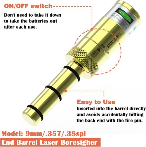 Bayattoo Laser Boresighter - Accurate End Barrel Sight for 9mm/.38/.22/.223/5.56/.357Mag/.380acp/.17hmr/.177cal/10mm/cal.40S&W