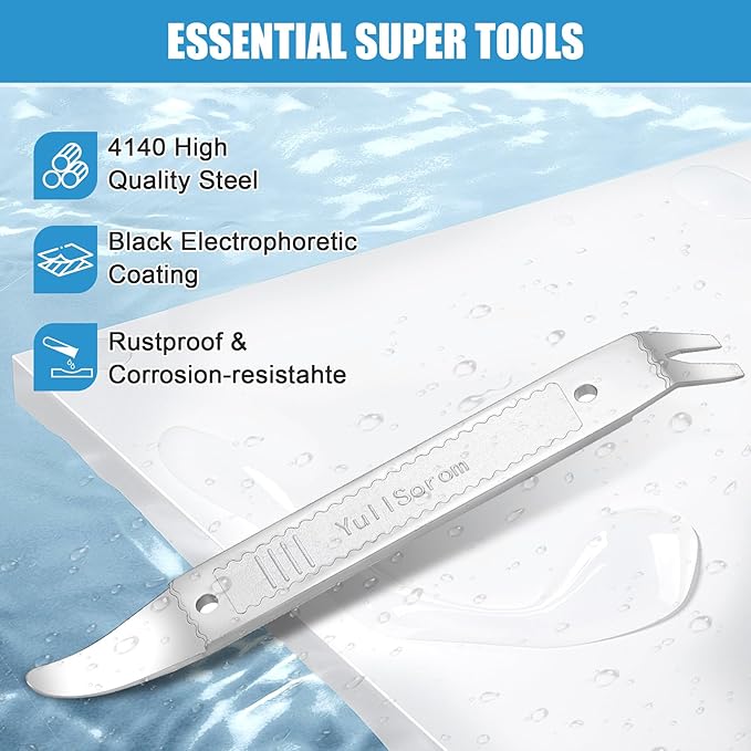 4140 Dual-purpose Steel Pry Bar, Multi-Function Trim Removal Tool for Automotive Panel,Planes Panel, Interior &exterior Trim Removal (Silver Pry Tool 2pc)