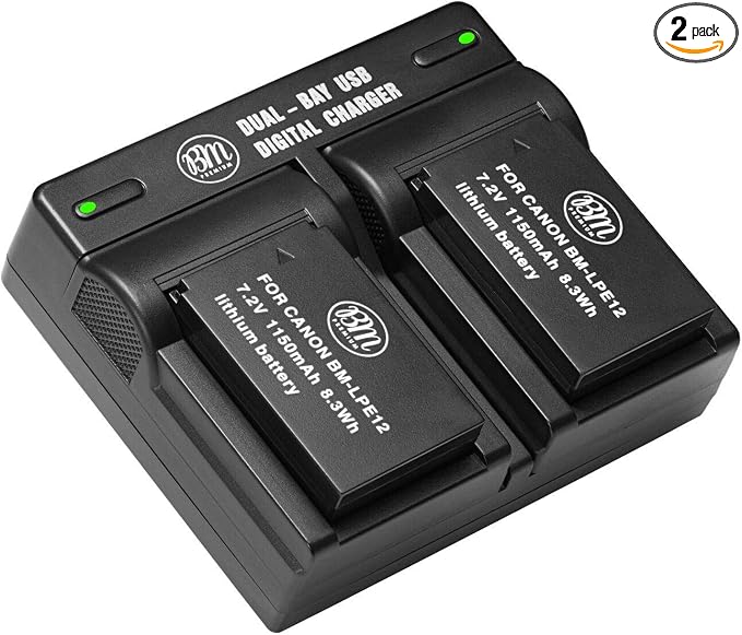 BM Premium 2-Pack of LP-E12 Batteries and USB Dual Battery Charger