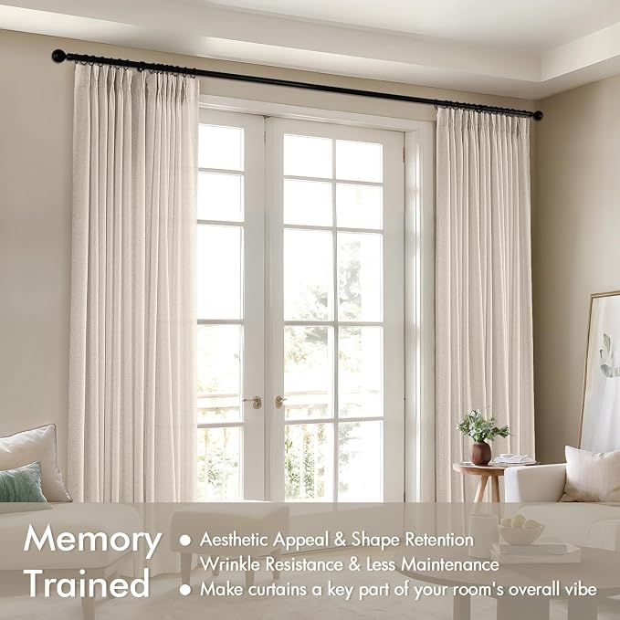 Memory Trained Pinch Pleated Curtains 90 Inches Long, Viral Linen Pinch Pleat