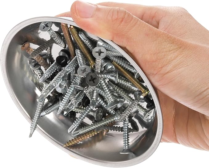 Okllen 6 Pcs Magnetic Parts Tray Set, Stainless Steel Heavy Duty 9.5"W x 5.5''L Square and 4 1/4" Round Extra Strong Magnetic Tool Trays Holder for Socket Screw Nuts Bolts Metal Parts