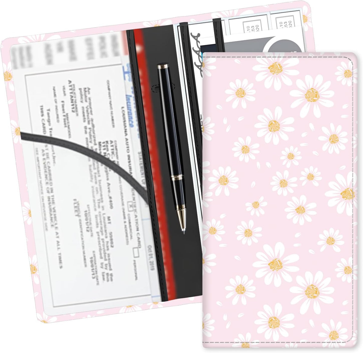 Leather Car Registration and Insurance Card Holder, Cute Car Accessories Vehicle Glove Box Car Organizer for Documents, Cards, License Boho Leaf Leopard