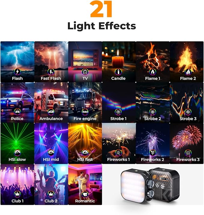 K&F CONCEPT RGB Video Light, 360° Full Color Portable Photography Light