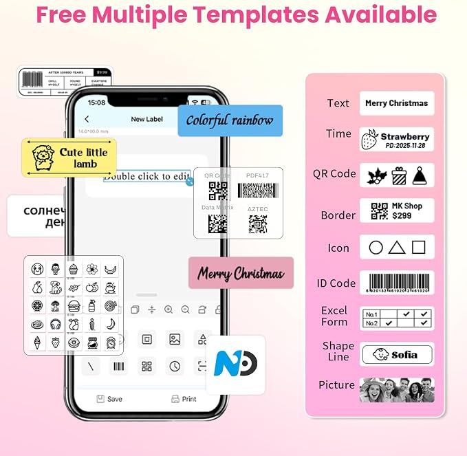 Label Maker Machine with Tape, Small Portable Bluetooth Label Printer, Handheld