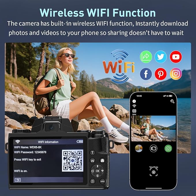 8K Digital Camera, 64MP WiFi Cameras