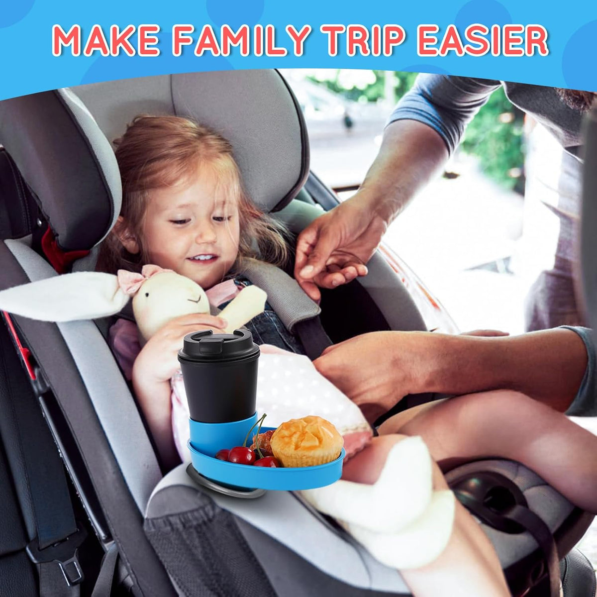 Car Seat Snack Tray Cup Holder 2.5-2.8in Travel Table Road Trip